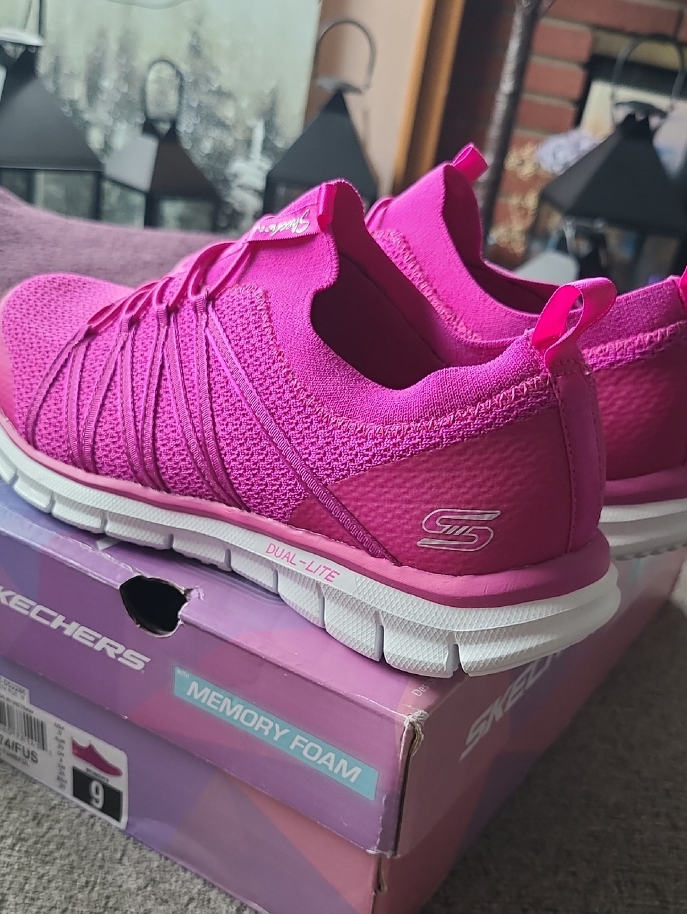 Skechers Women's Hot Pink Knit Slip-On Sneakers Size 9 - Picture 11 of 11